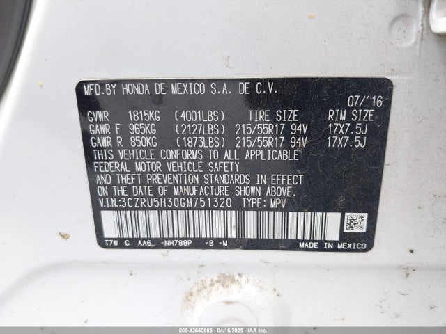 3CZRU5H30GM751320 Honda r18z9