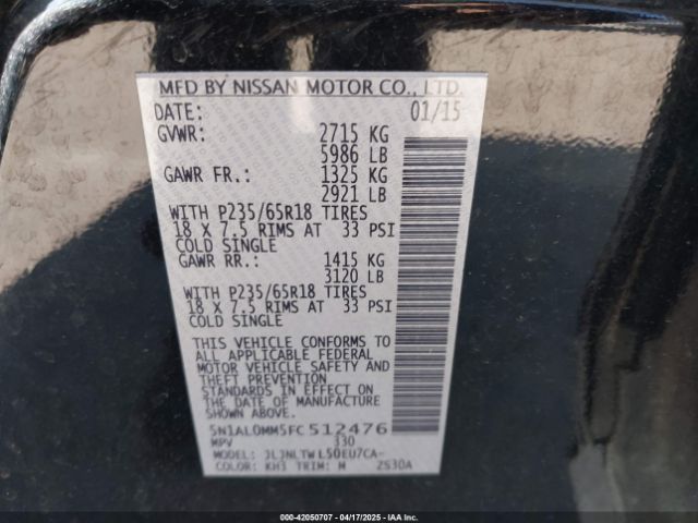 5N1AL0MM5FC512476 Infiniti QX60