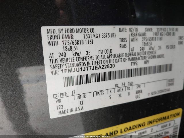 1FMJU1JT7JEA22830 Ford Expedition Xlt