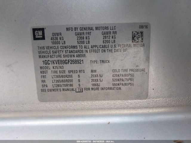 1GC1KVE89GF268921 Chevrolet Silverado 2500hd Lt