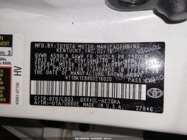4T1BK1EB8GU216020 Toyota AVALON XLE