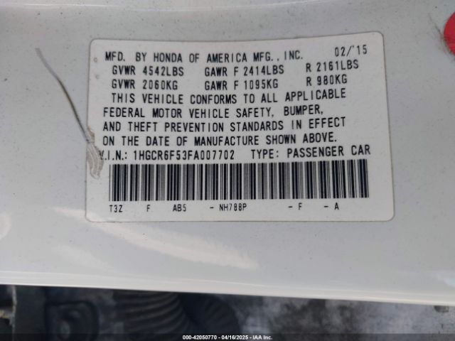 1HGCR6F53FA007702 Honda Accord Hybrid Ex-l