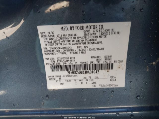 2FMGK5D86JBA01042 Ford Flex Limited