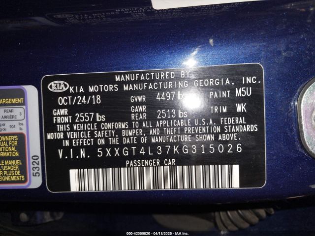 5XXGT4L37KG315026 KIA Optima S