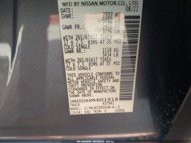 1N6ED1EK6PN601918 Nissan Frontier Sv 4x4