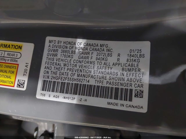 2025 HONDA CIVIC 2HGFE2F55SH562714 Photo 8