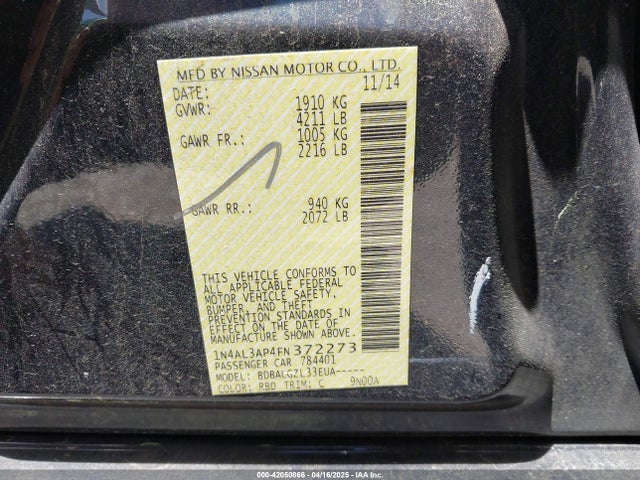 1N4AL3AP4FN372273 Nissan Altima 2.5/2.5 S/2.5 Sl/2.5 Sv