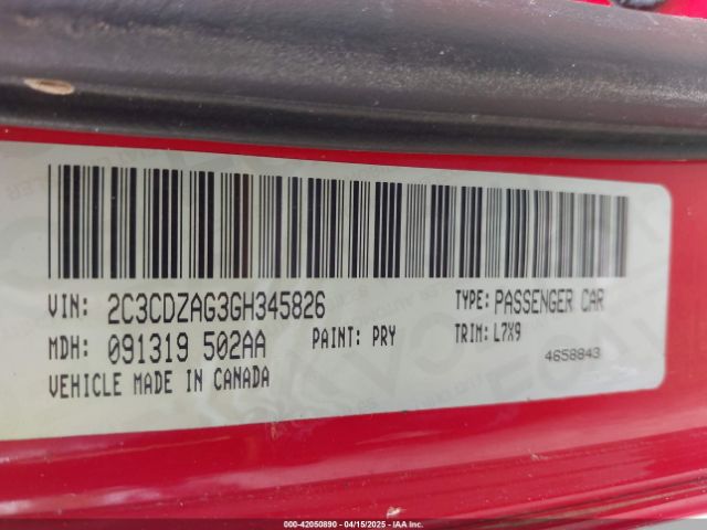 2C3CDZAG3GH345826 Dodge Challenger Sxt