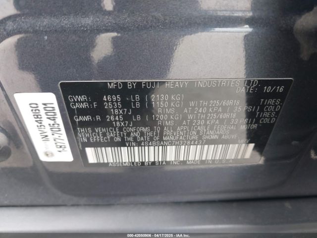 4S4BSANC7H3284437 Subaru Outback 2.5i Limited