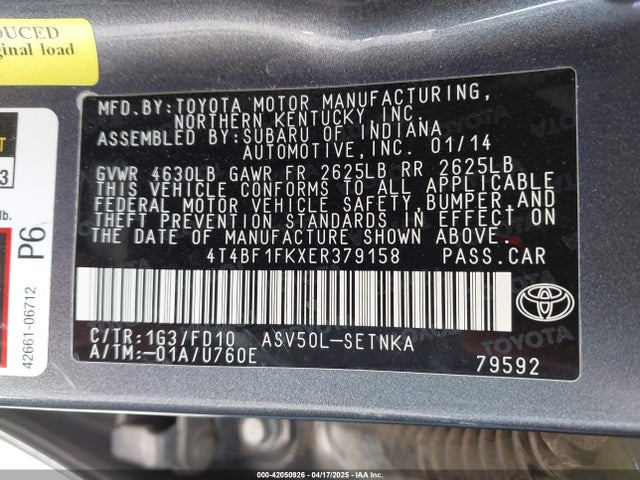 4T4BF1FKXER379158 Toyota CAMRY LE