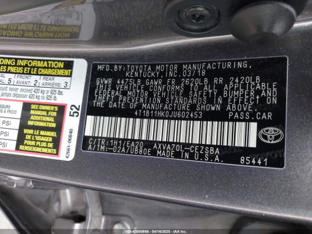 4T1B11HK0JU602453 Toyota CAMRY SE