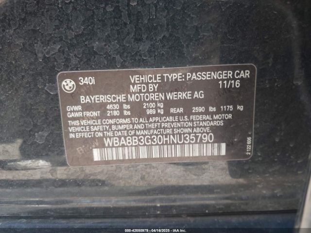 WBA8B3G30HNU35790 BMW 340i
