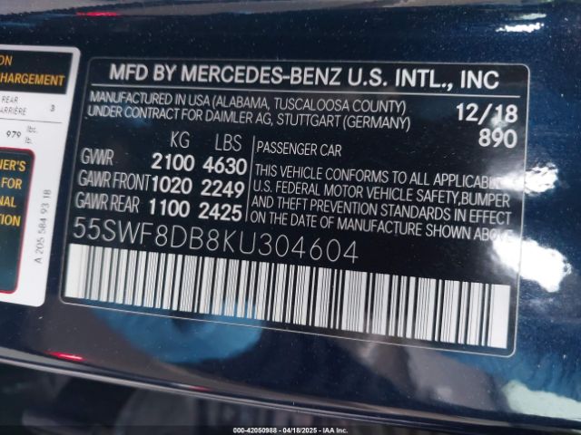 55SWF8DB8KU304604 Mercedes-Benz C 300