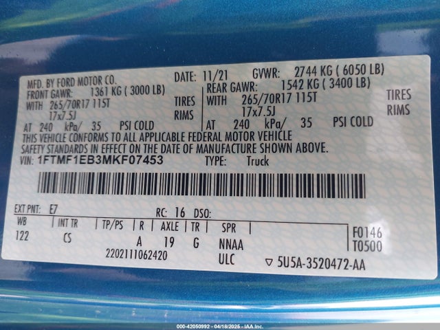1FTMF1EB3MKF07453 Ford F-150 Xl