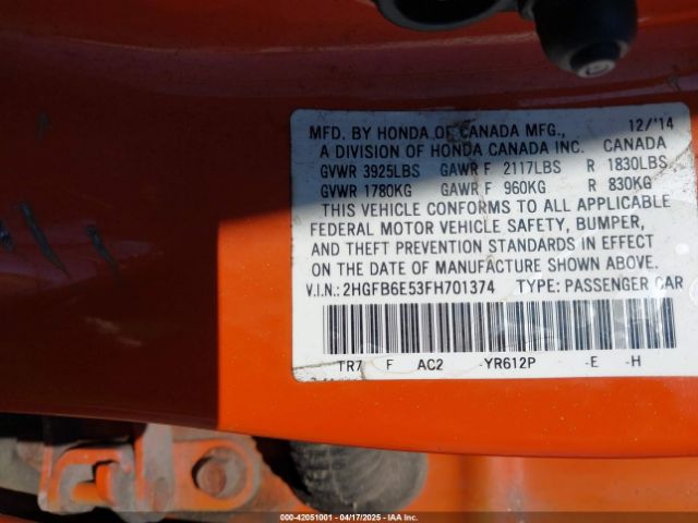 2HGFB6E53FH701374 Honda CIVIC SI