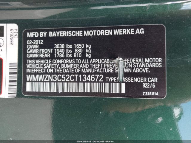 2012 MINI COOPER WMWZN3C52CT134672 Photo 8