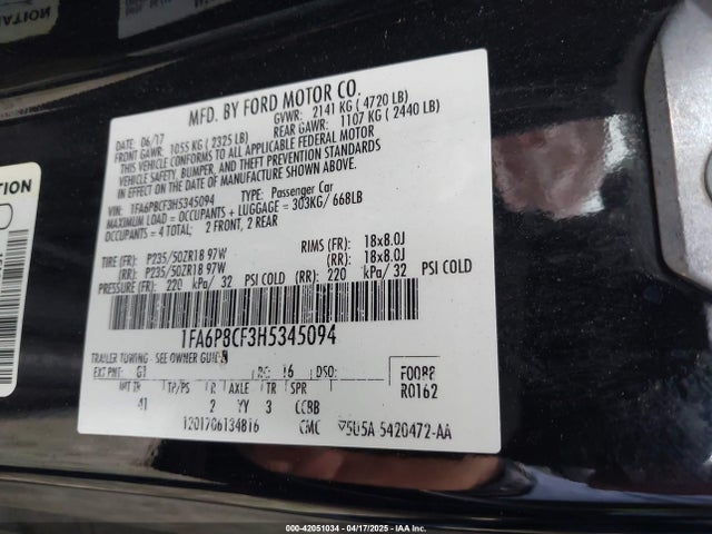 Ford 5.0l 4v premium fuel 2017 1FA6P8CF3H5345094 Image 9