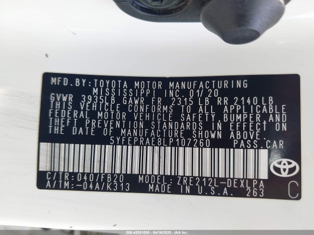 Toyota COROLLA LE 2020 5YFEPRAE8LP107260 Image 9