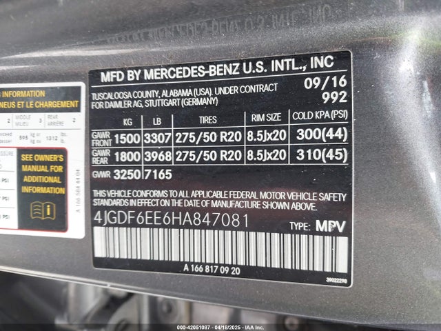 Продаж на аукціоні авто 2017 Mercedes-benz Gls 450 4matic, vin: 4JGDF6EE6HA847081, номер лоту: 42051087
