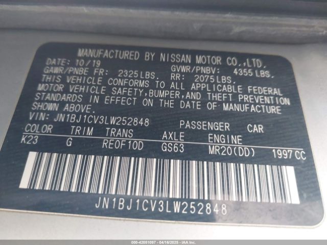 JN1BJ1CV3LW252848 Nissan Rogue Sport S Fwd Xtronic Cvt