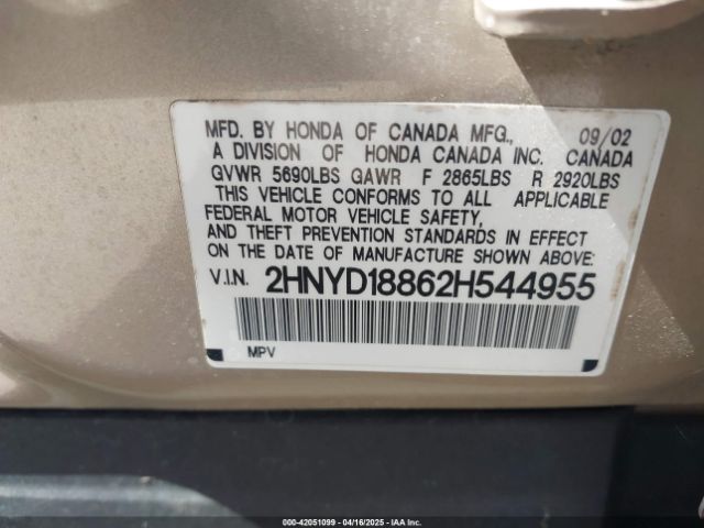 2002 ACURA MDX 2HNYD18862H544955 Photo 8