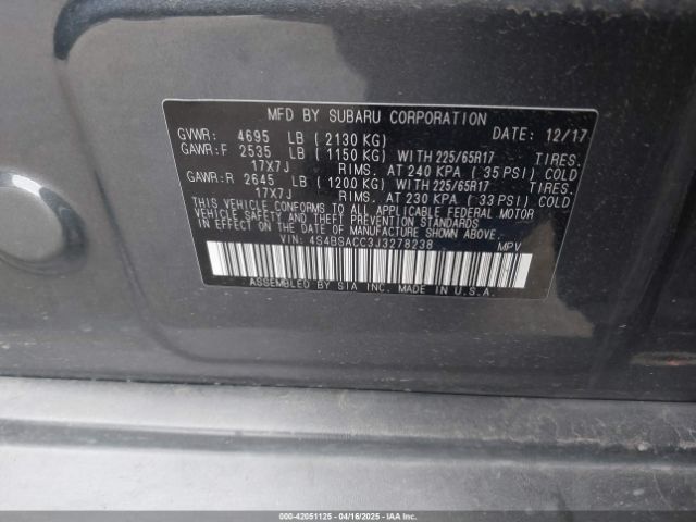 4S4BSACC3J3278238 Subaru Outback 2.5i Premium