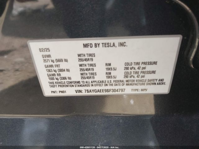 7SAYGAEE9SF304797 Tesla Model Y