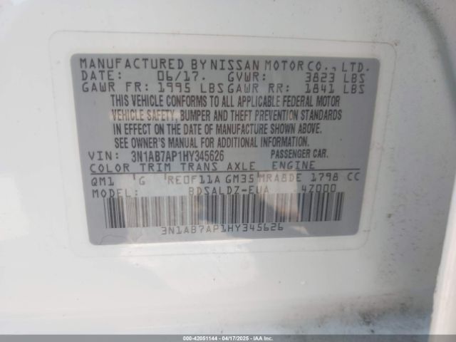 3N1AB7AP1HY345626 Nissan SENTRA SV
