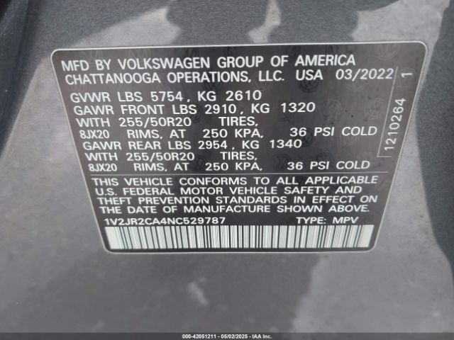 2022 VOLKSWAGEN ATLAS 1V2JR2CA4NC529787 Photo 8