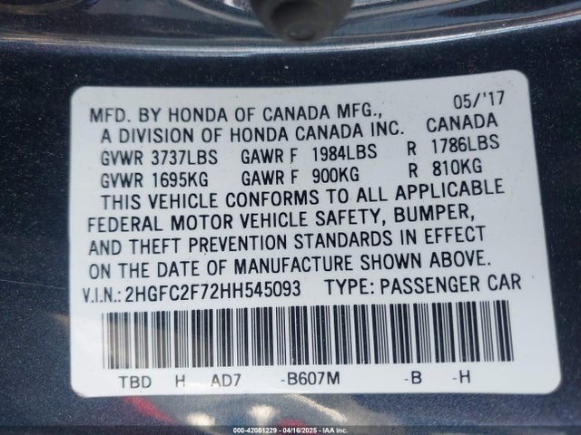 2HGFC2F72HH545093 Honda CIVIC EX