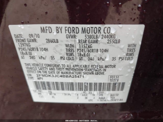 Aukcja sprzedaży 2011 Ford Edge Sel, vin: 2FMDK3JC4BBA25471, numer aukcji: 42051232
