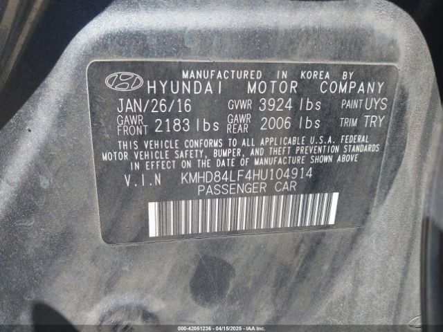 KMHD84LF4HU104914 Hyundai Elantra Limited