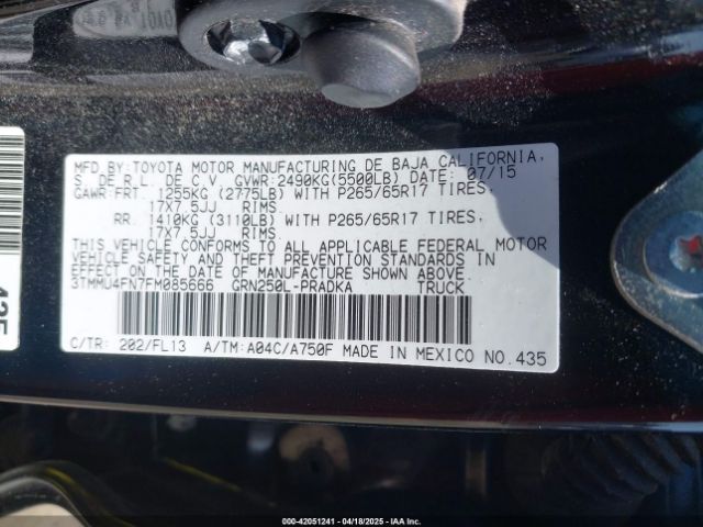 3TMMU4FN7FM085666 Toyota Tacoma Base V6