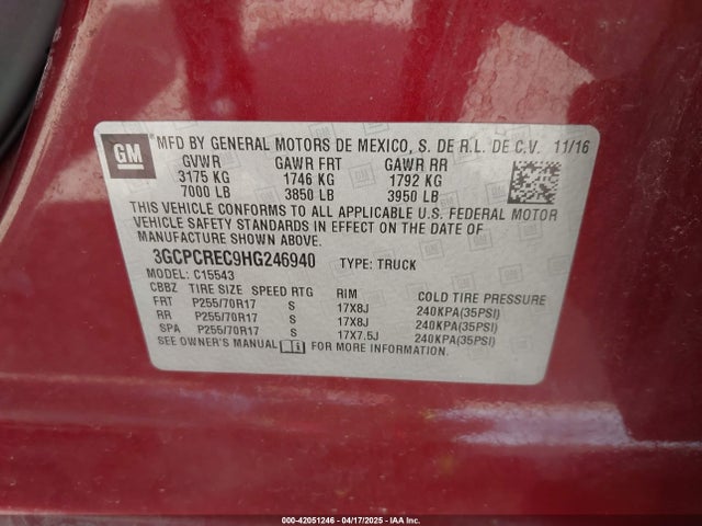 3GCPCREC9HG246940 Chevrolet Silverado 1500 1lt