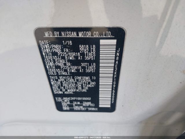 JN8AE2KP1G9155002 Nissan QUEST S