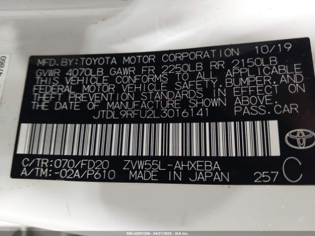 JTDL9RFU2L3016141 Toyota Prius Le Awd-e