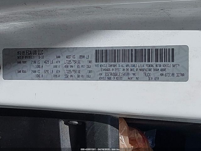 3C6TRVDG0JE154599 RAM Promaster 2500 High Roof 159 Wb