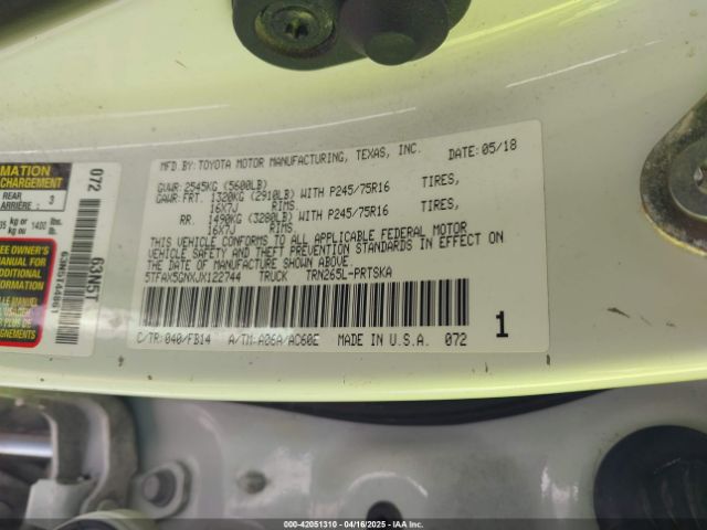 5TFAX5GNXJX122744 Toyota Tacoma Sr