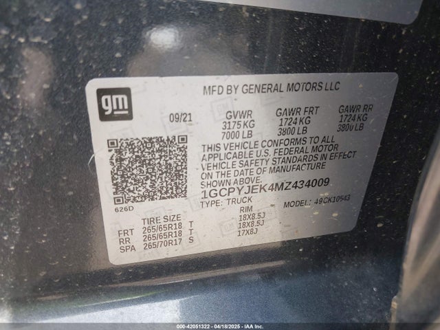 1GCPYJEK4MZ434009 Chevrolet Silverado 1500 4wd  Short Bed Lt With 2fl