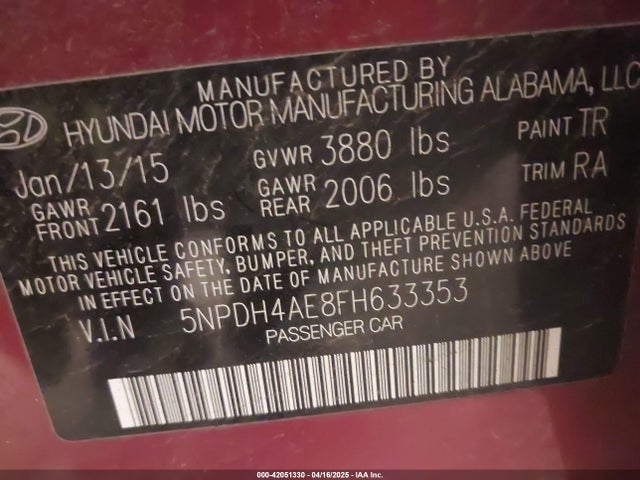 5NPDH4AE8FH633353 Hyundai ELANTRA SE