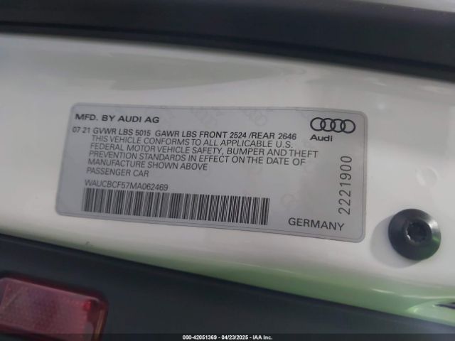 WAUCBCF57MA062469 Audi A5 Sportback Premium Plus 40 Tfsi Quattro S Tronic