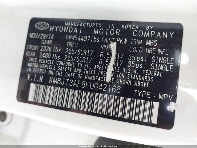 KM8JT3AF8FU042168 Hyundai TUCSON GLS
