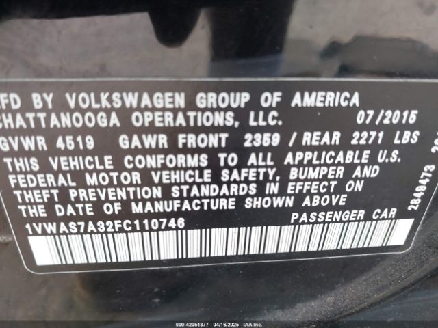 1VWAS7A32FC110746 Volkswagen Passat 1.8t Limited Edition