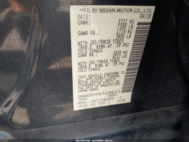 1N6AA1EJ4JN529655 Nissan TITAN SV