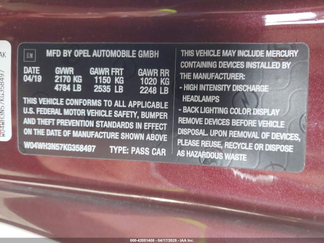 W04WH3N57KG358497 Buick Cascada Premium