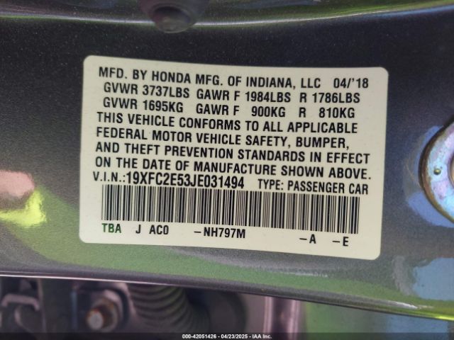 2018 HONDA CIVIC 19XFC2E53JE031494 Photo 8