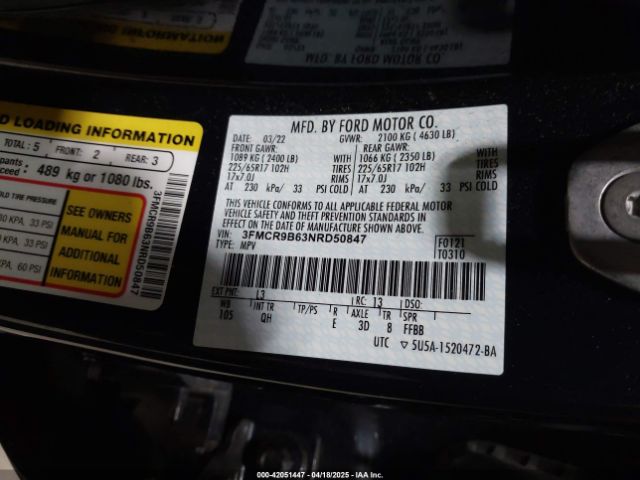 3FMCR9B63NRD50847 Ford Bronco Sport Big Bend