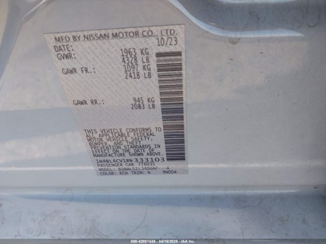 1N4BL4CV1RN333103 Nissan Altima Sr Fwd