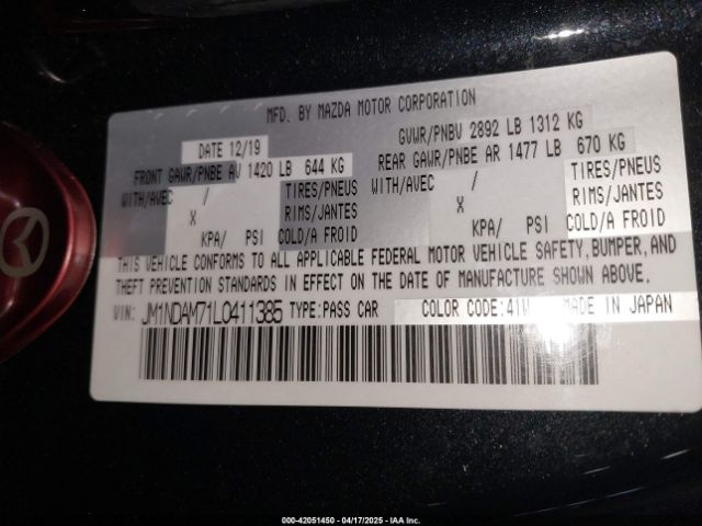 JM1NDAM71L0411385 Mazda Mx-5 Miata Rf Grand Touring