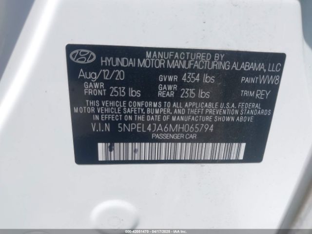 5NPEL4JA6MH065794 Hyundai SONATA SEL